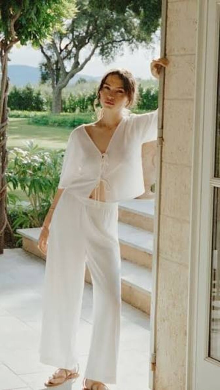 Z SUPPLY Scout Linen Pant Wide Leg White Size Small